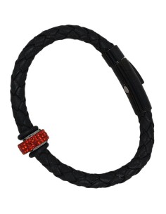 I-Energy Power magnetarmbånd flettet læder med Rød reinsten Bead
