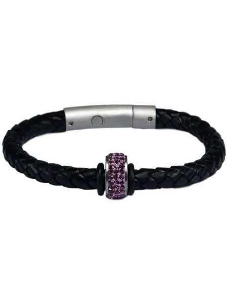 I-Energy Power V2 magnetarmbånd flettet læder med lilla rinesten bead.