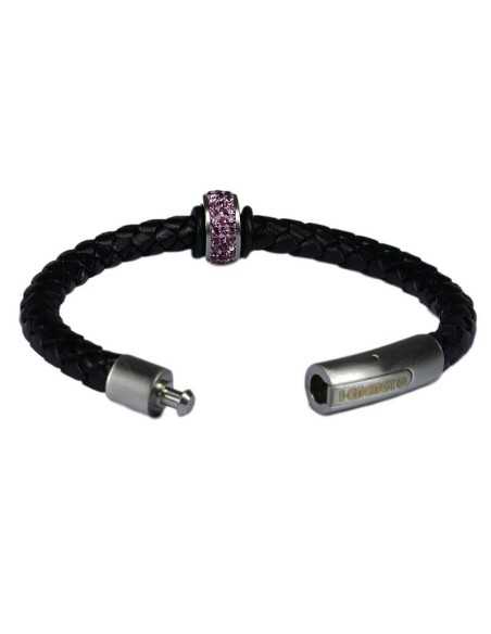 I-Energy Power V2 magnetarmbånd flettet læder med lilla rinesten bead.