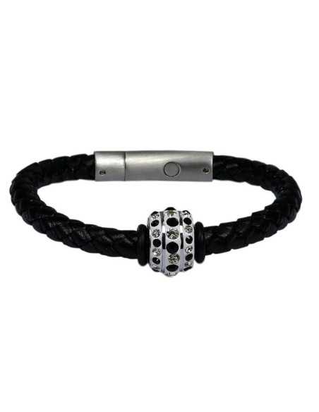 I-Energy Power V2 magnetarmbånd flettet læder med stor reinstens bead