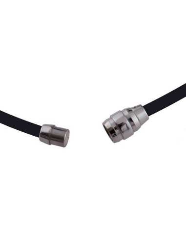 Trio  Halskæde med stor rustfri stål bead, som har sorte og hvid cz sten og hvid emalje.