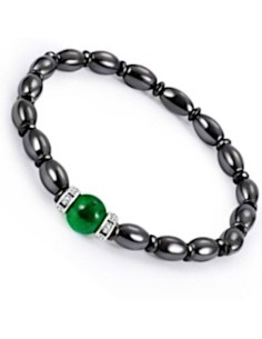 Hematie Beads Armbånd med elastik og grøn midter bead