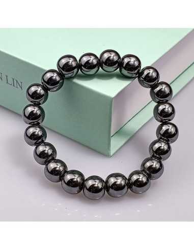 Magnetisk Hematie Armbånd sort 8mm med elastik snor